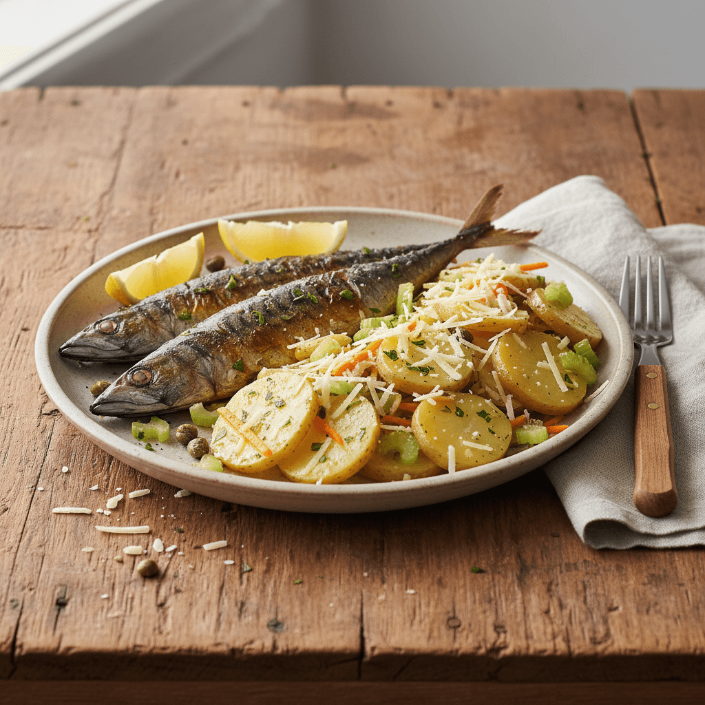 Gebratene Makrele mit würzigem Salat