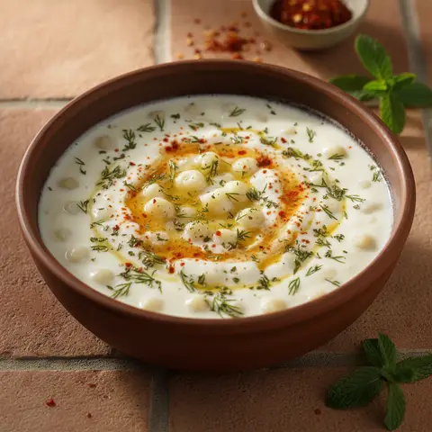 Soupe turque au yaourt et aux herbes