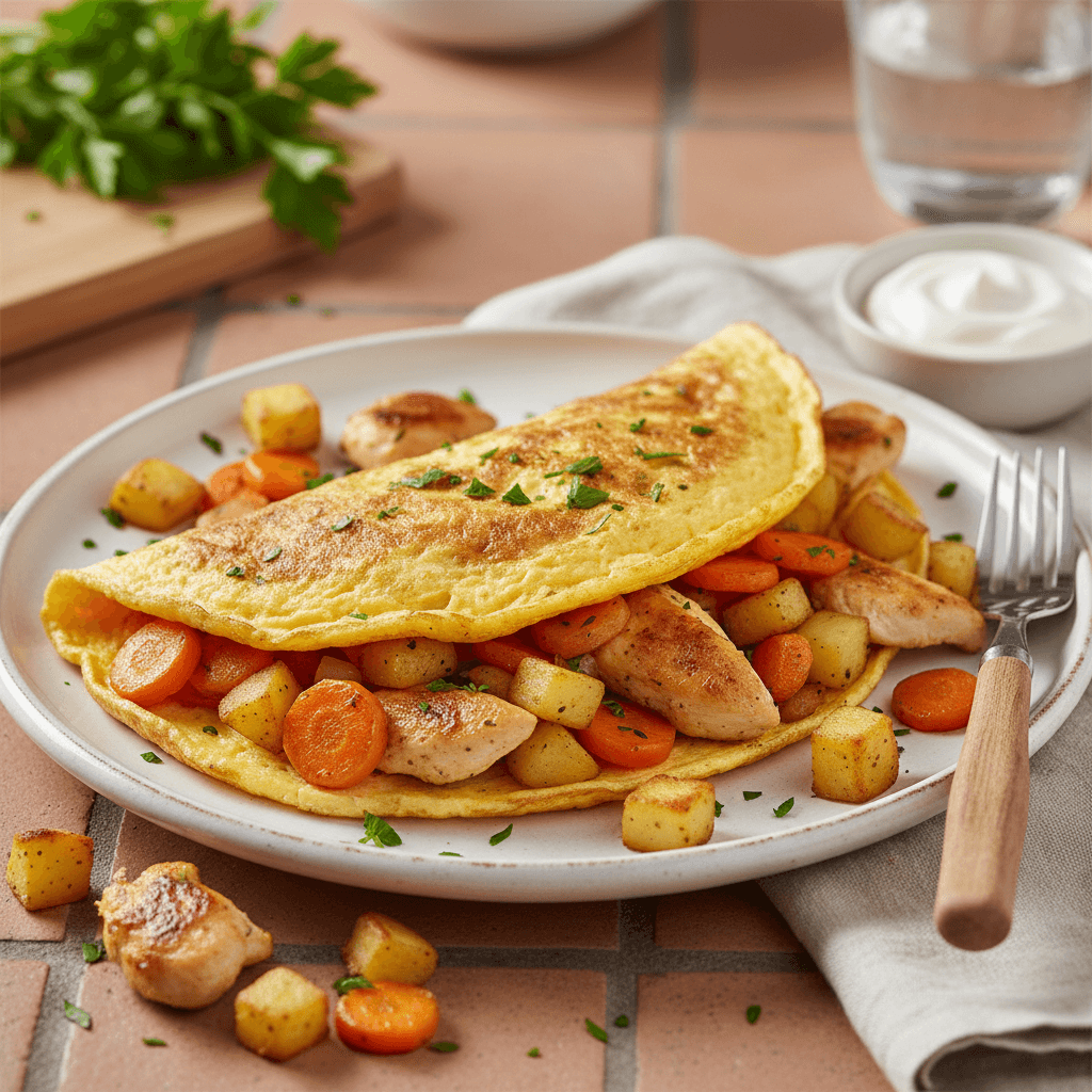 Omelette Poulet, Carotte et Pomme de Terre