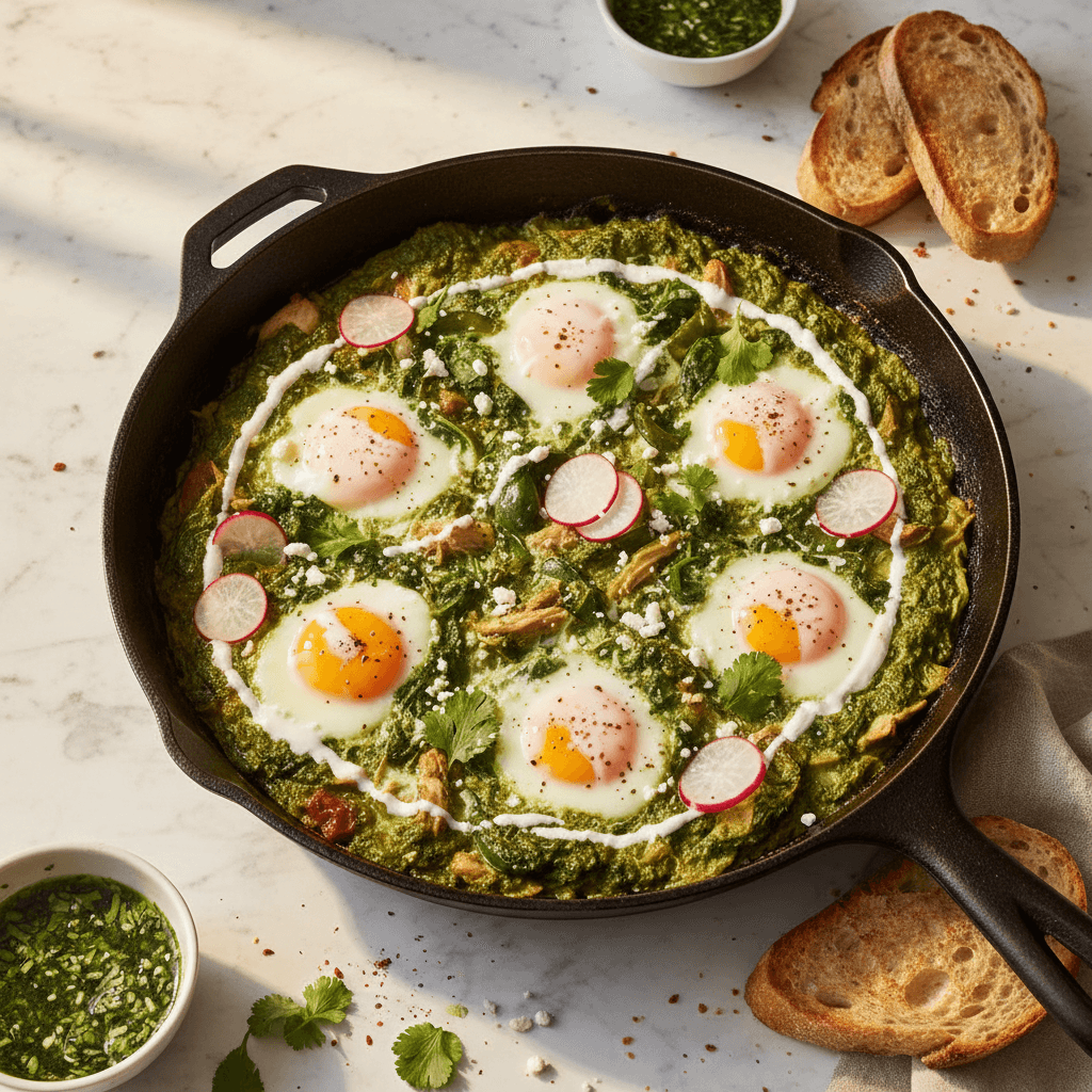 Shakshuka verte au poulet et épinards