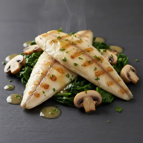 Filet de sole grillé aux champignons et épinards