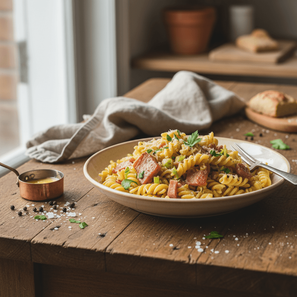 Pasta with Butter and Ham-Leek Sauce