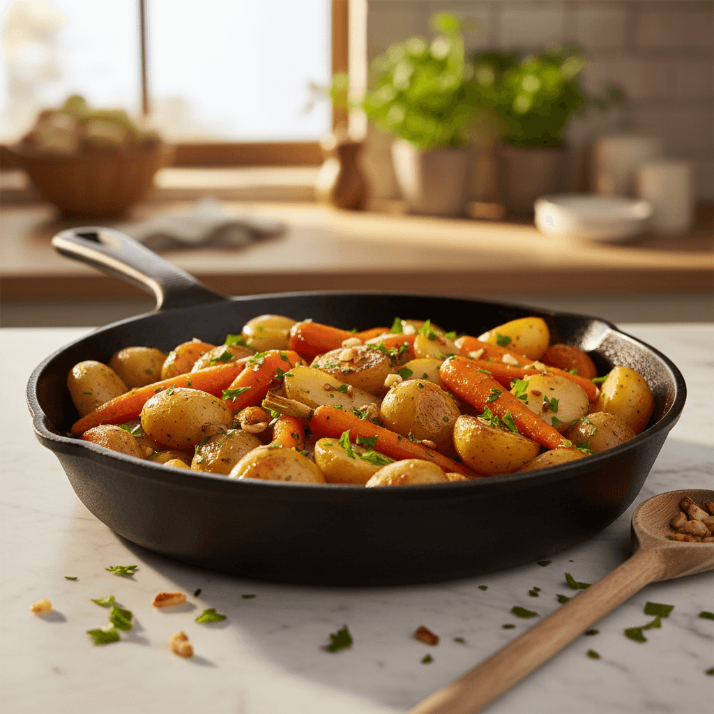 Poêlée de Pommes de Terre et Carottes à l'Ail