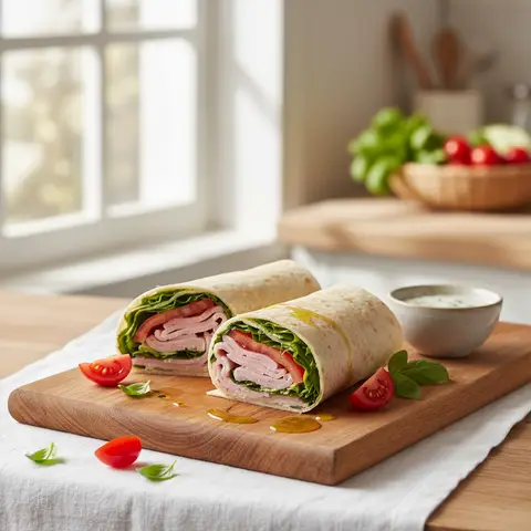 Wrap de jambon et légumes frais