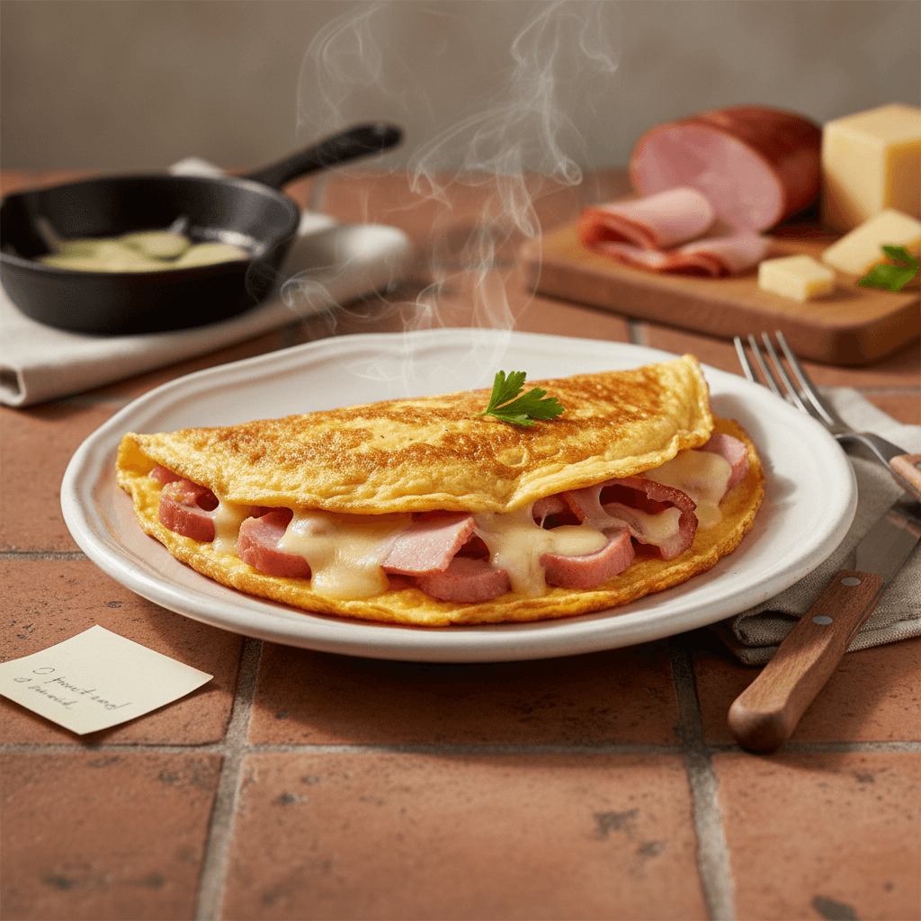 Omelette jambon-fromage