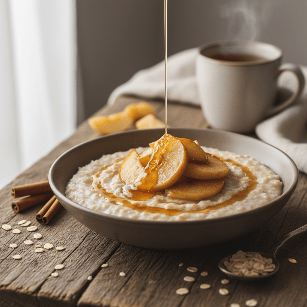 Porridge sucré aux pommes et miel