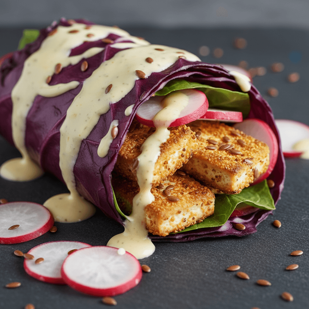 Wrap de chou rouge au tofu croustillant et radis