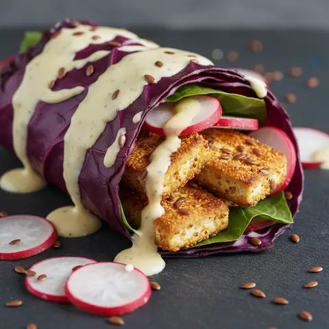 Wrap de chou rouge au tofu croustillant et radis