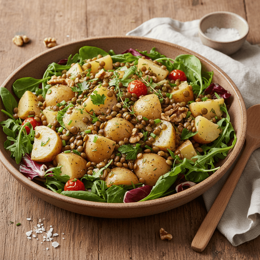 Warmer Kartoffel- und Linsensalat