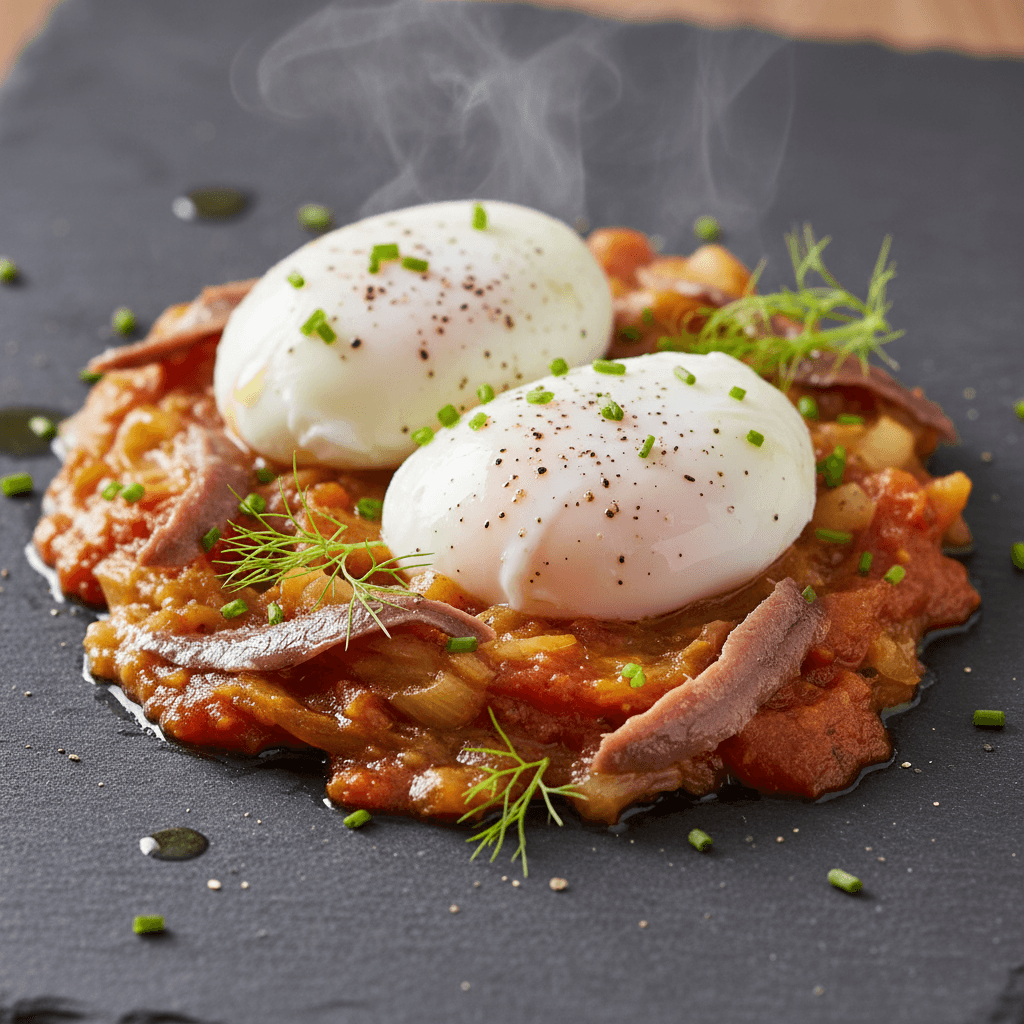 Œufs pochés sur fondue de fenouil et anchois