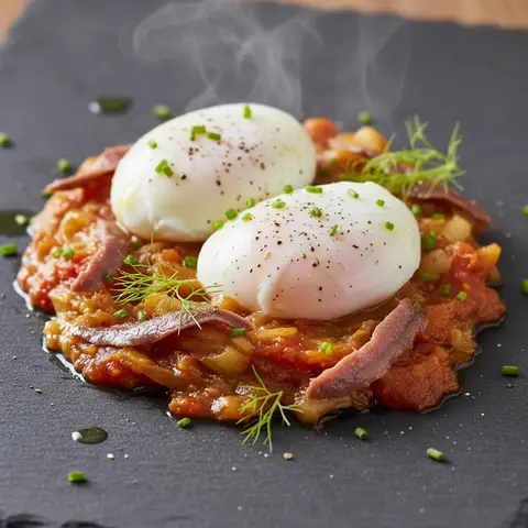 Œufs pochés sur fondue de fenouil et anchois