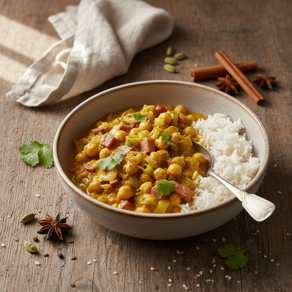 Leek and Ham Curry with Chickpeas