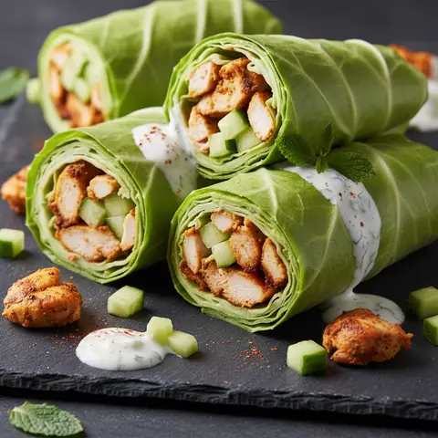 Wraps de chou au poulet shawarma et concombre