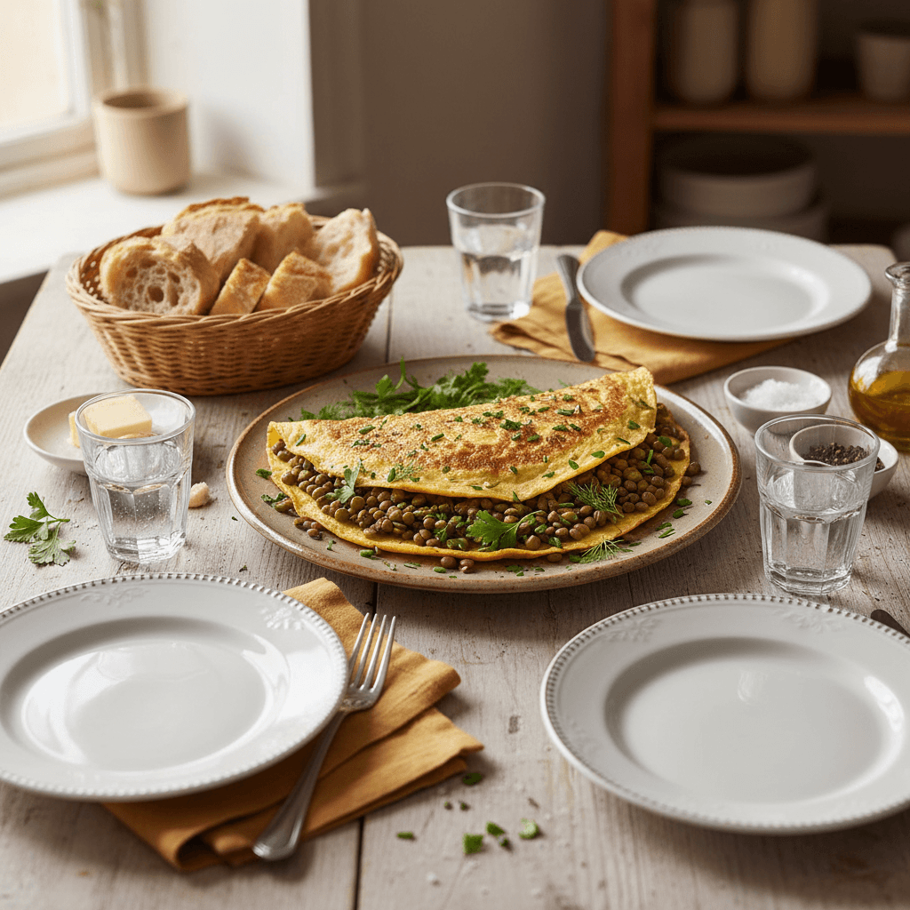Omelette aux lentilles et fines herbes