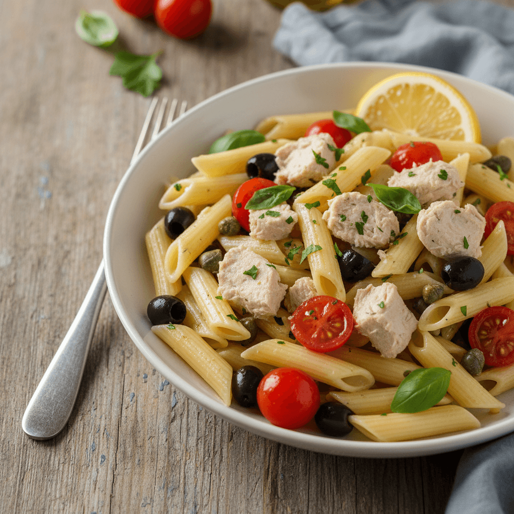 Mediterranean Penne with Tuna and Cherry Tomatoes