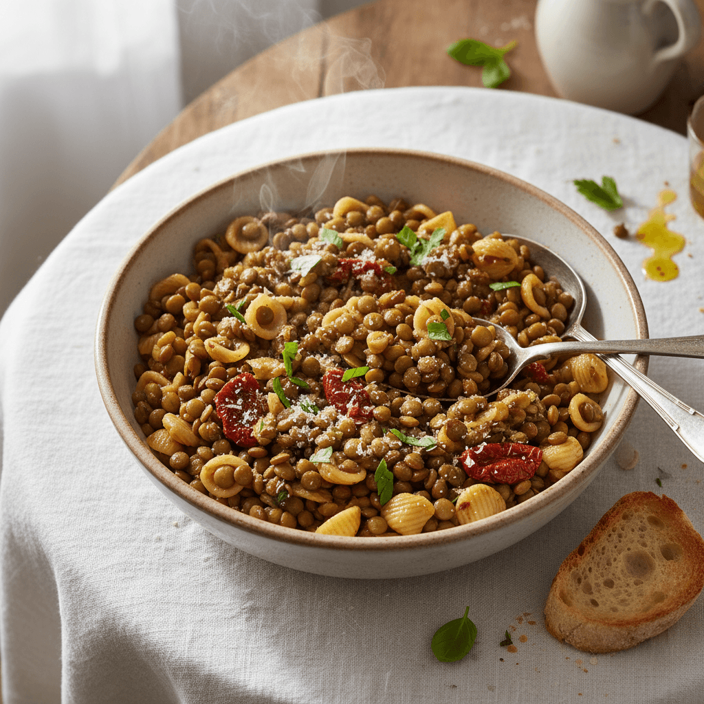 Lentilles Vertes à l'Italienne avec Pâtes