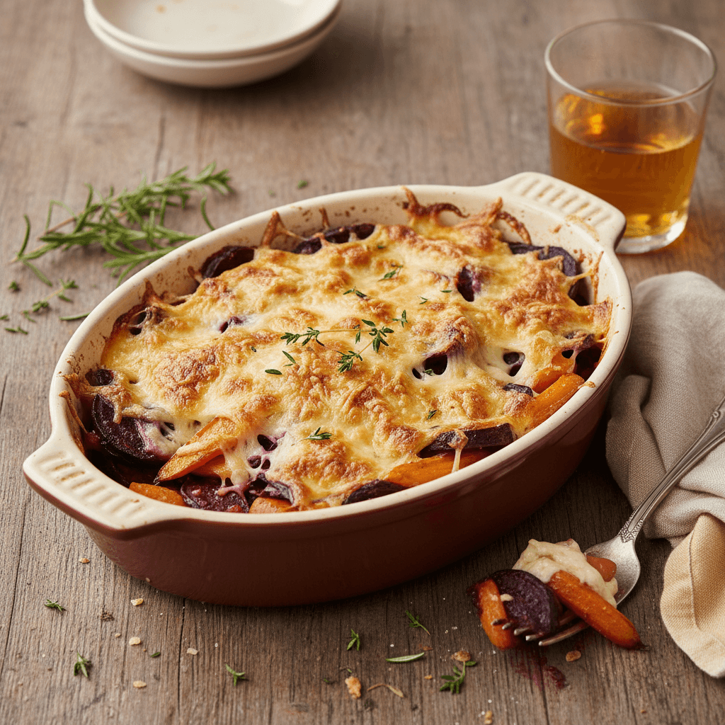 Gratin aus Karotten und Rote Bete mit Gruyère