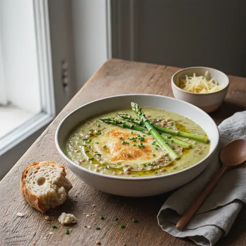 Velouté de Lentilles et Asperges au Gruyère
