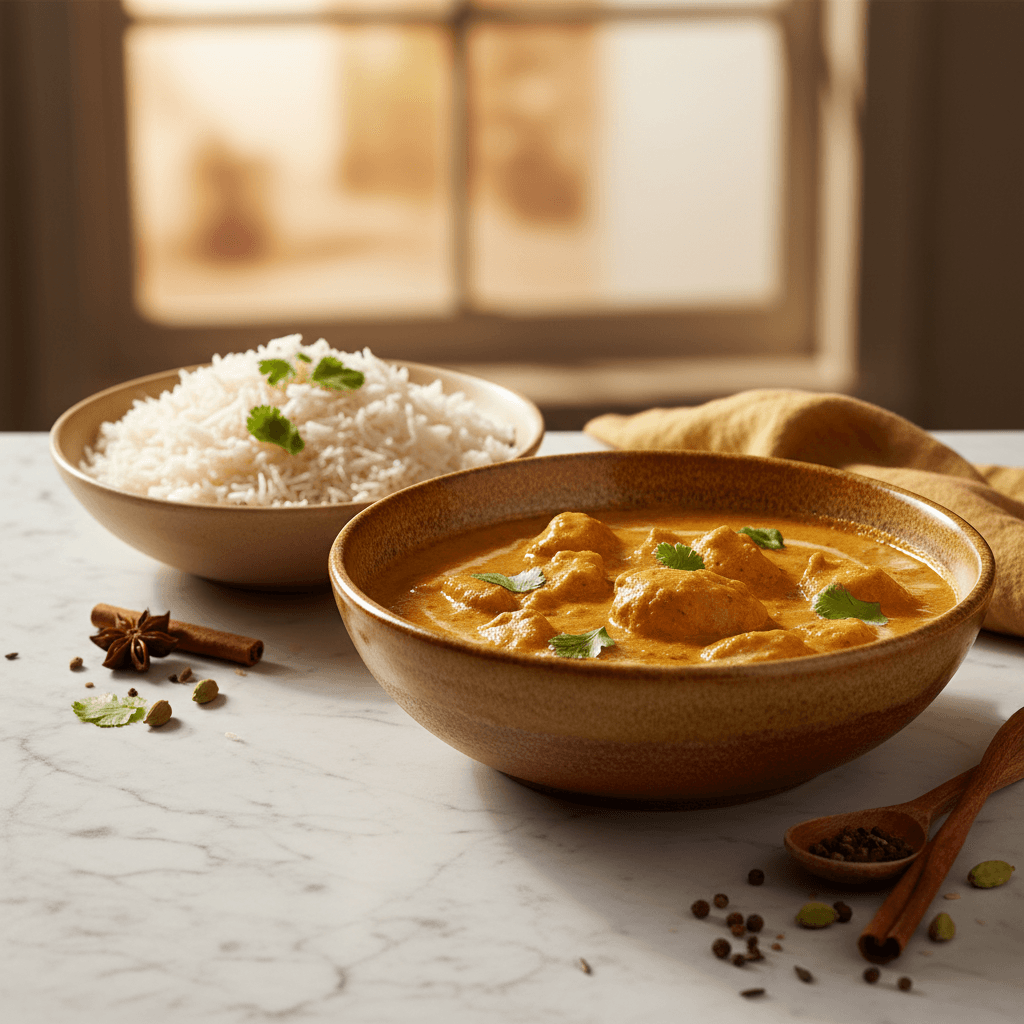 Curry de poulet à la noix de coco et riz