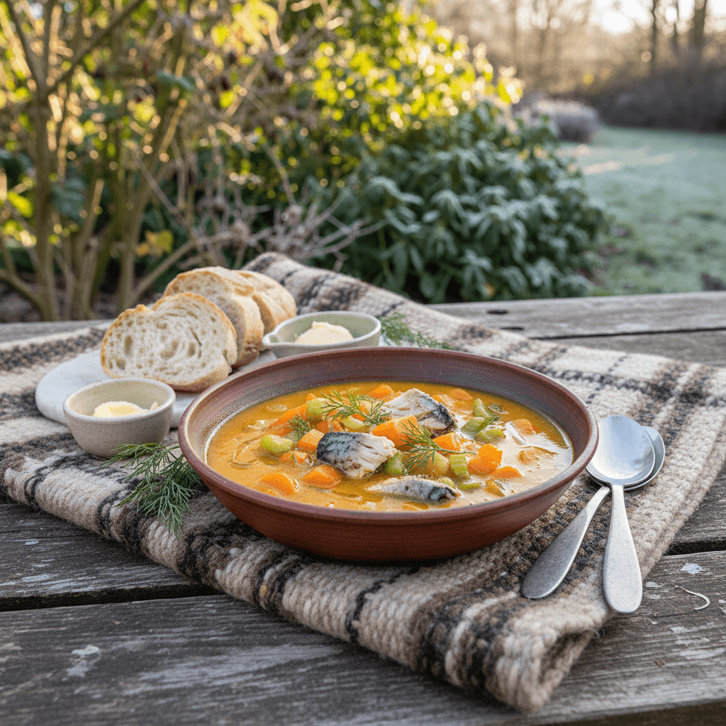 Soupe de carottes et céleri au maquereau