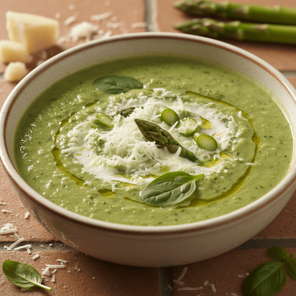 Soupe Épinards-Asperges au Parmesan