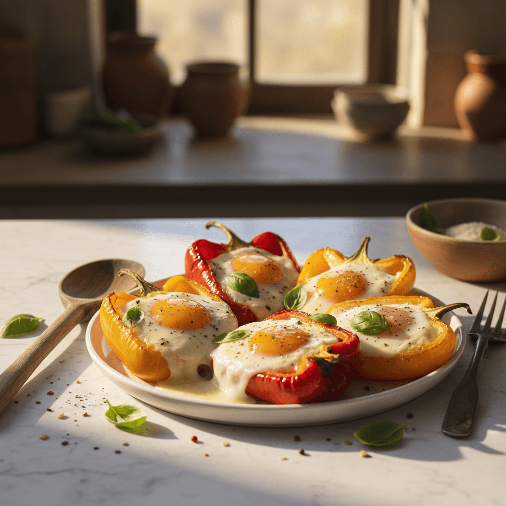 Poivrons farcis aux œufs et mozzarella