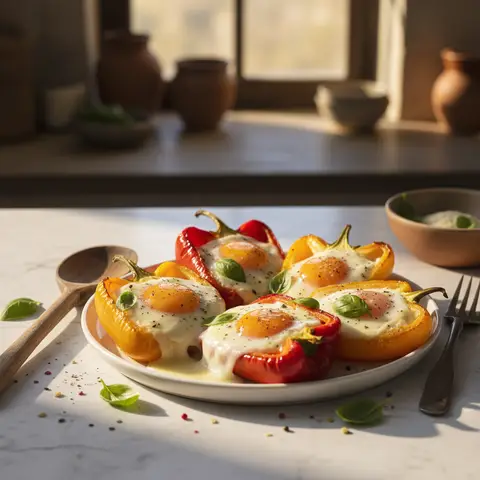 Poivrons farcis aux œufs et mozzarella