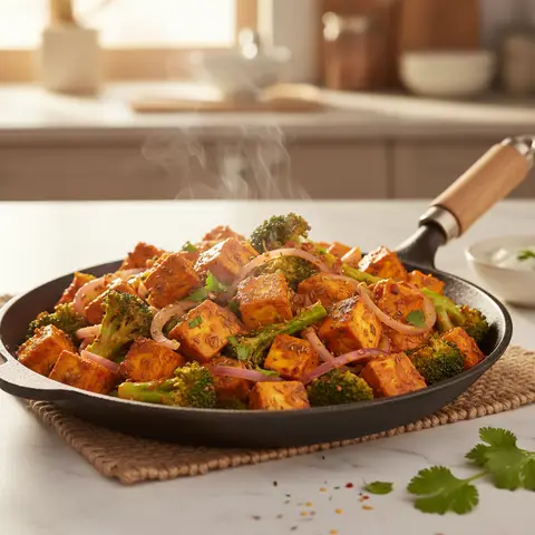 Wok de paneer tikka aux brocolis