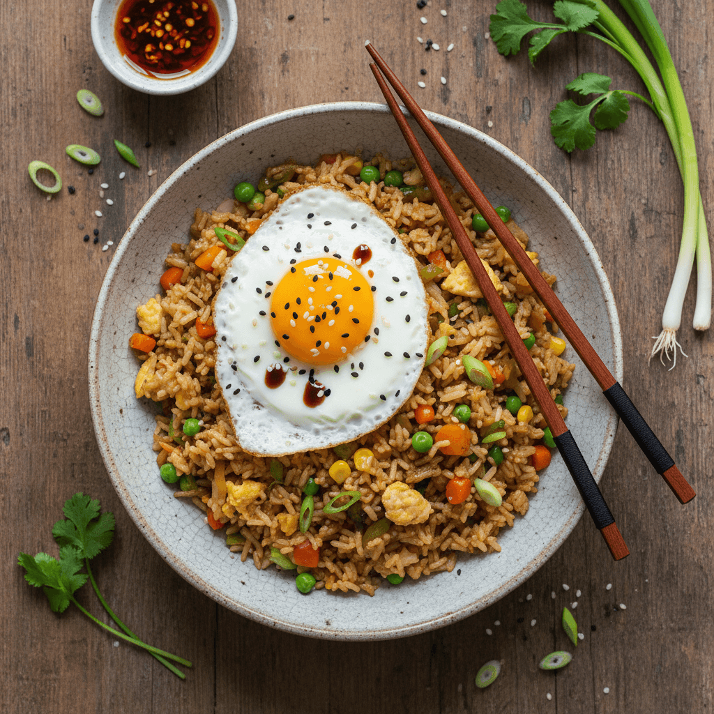 Riz Sauté aux Légumes et Œuf