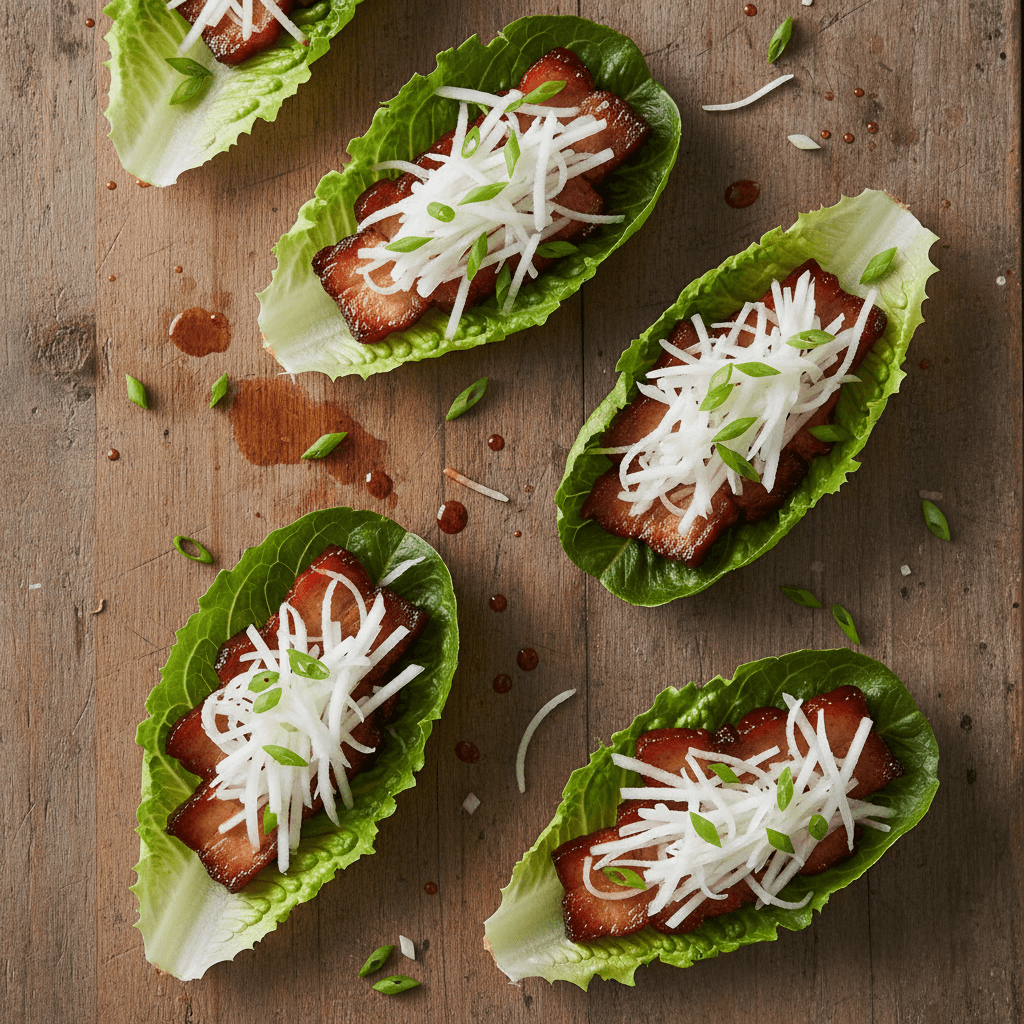 Wrap de laitue au porc char siu et daikon