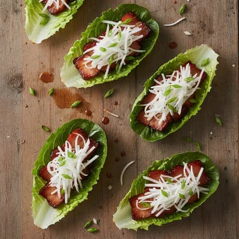 Wrap de laitue au porc char siu et daikon