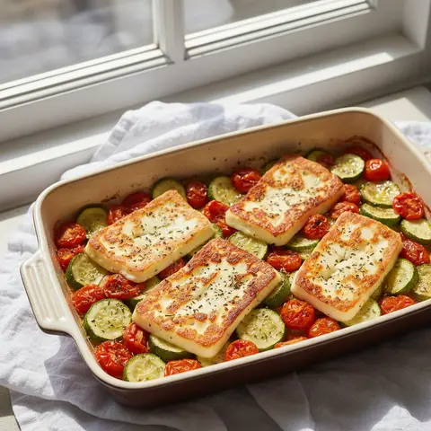 Halloumi rôti aux courgettes et tomates cerises