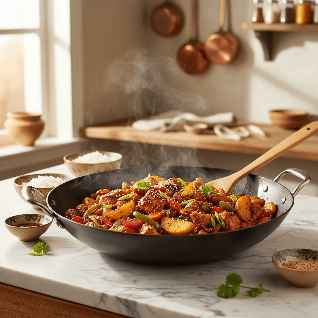 Wok de Poulet aux Pommes et Carottes