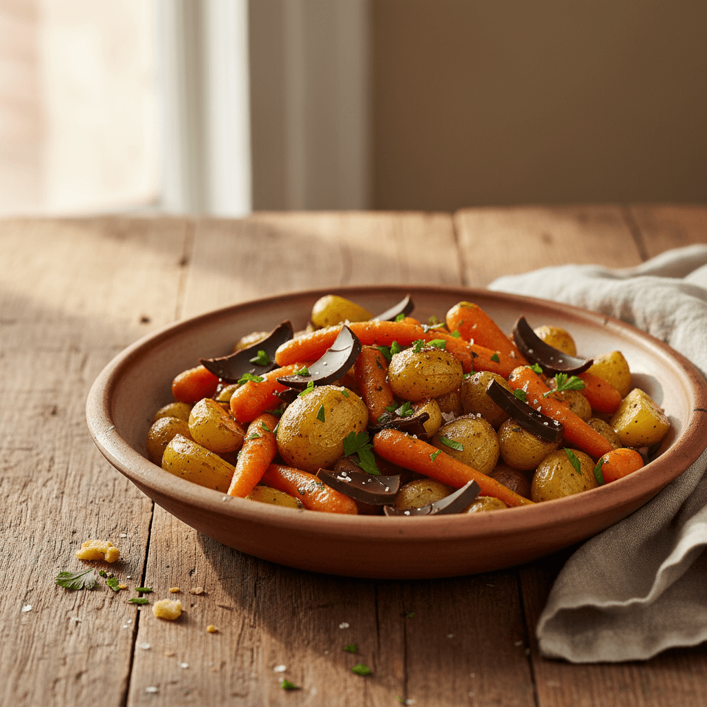 Warm Salad of Carrots, Potatoes, and Dark Chocolate
