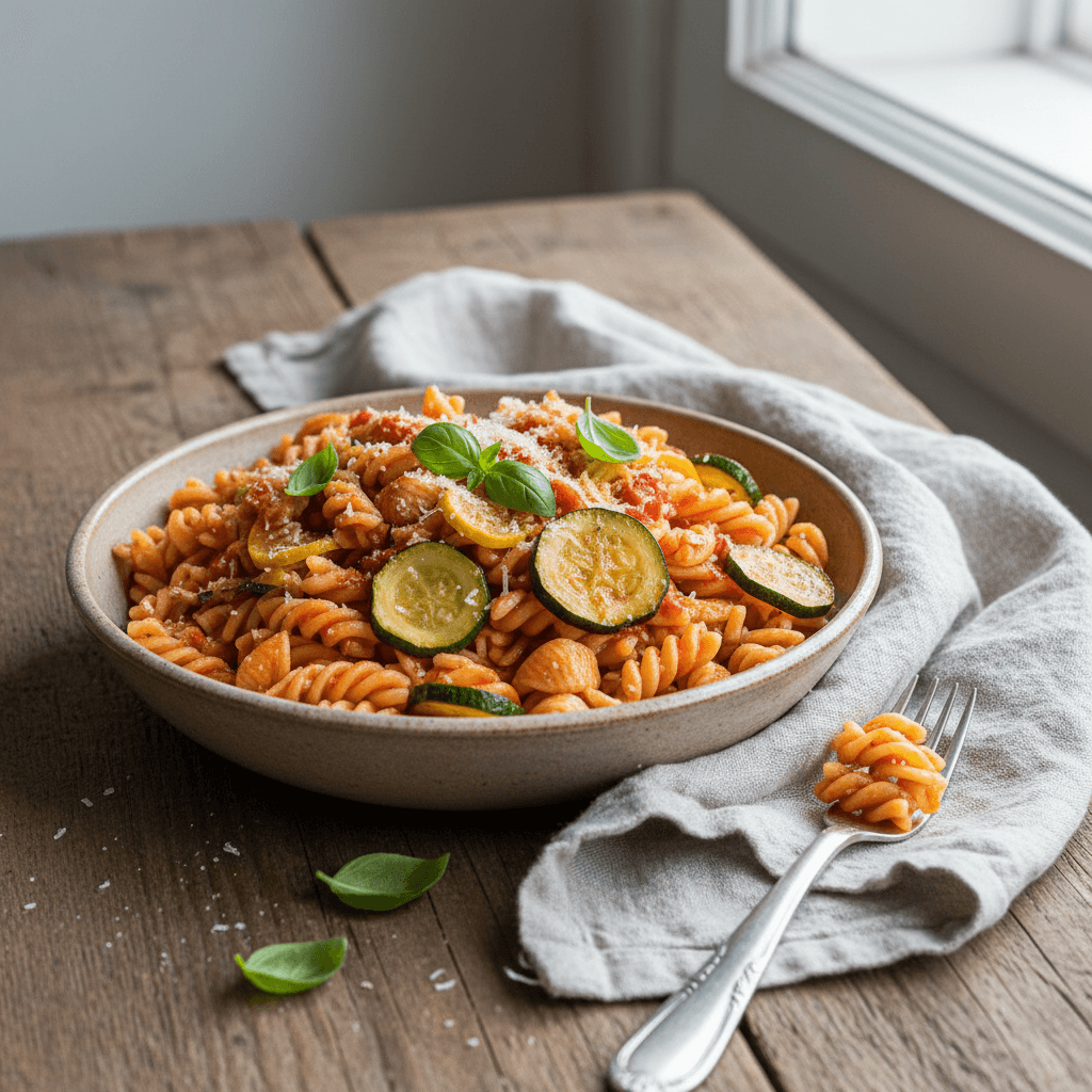 Pasta with Tomato Sauce and Zucchini
