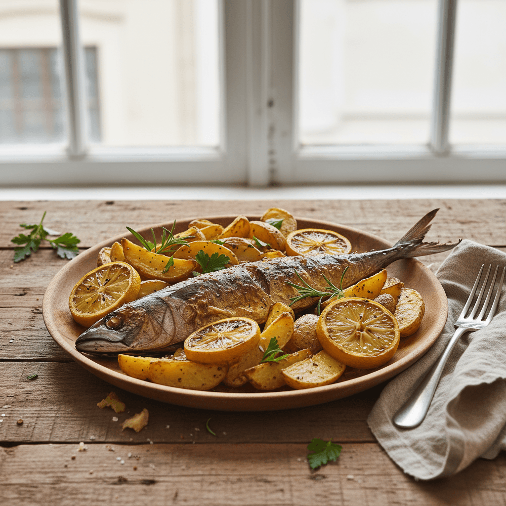 Roasted Mackerel with Potatoes and Lemon