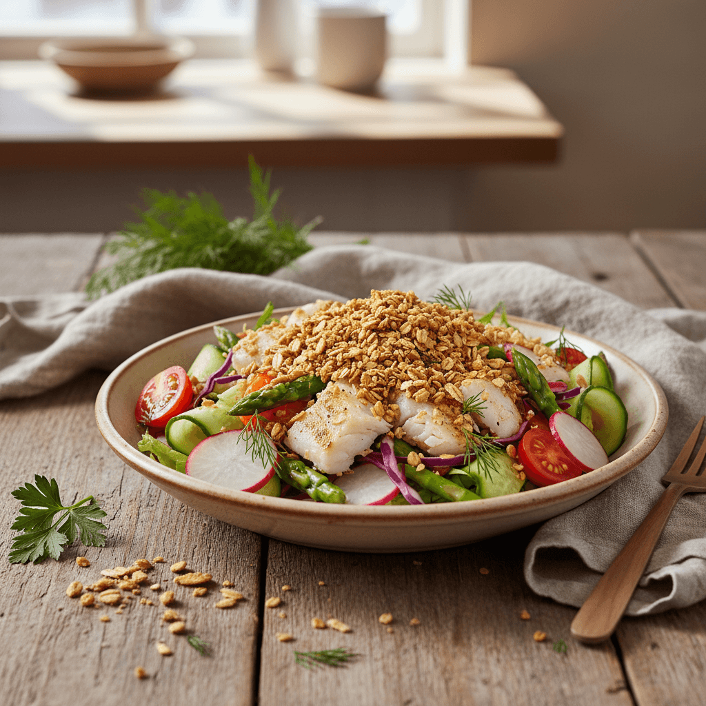 Salade composée avec poisson et avoine