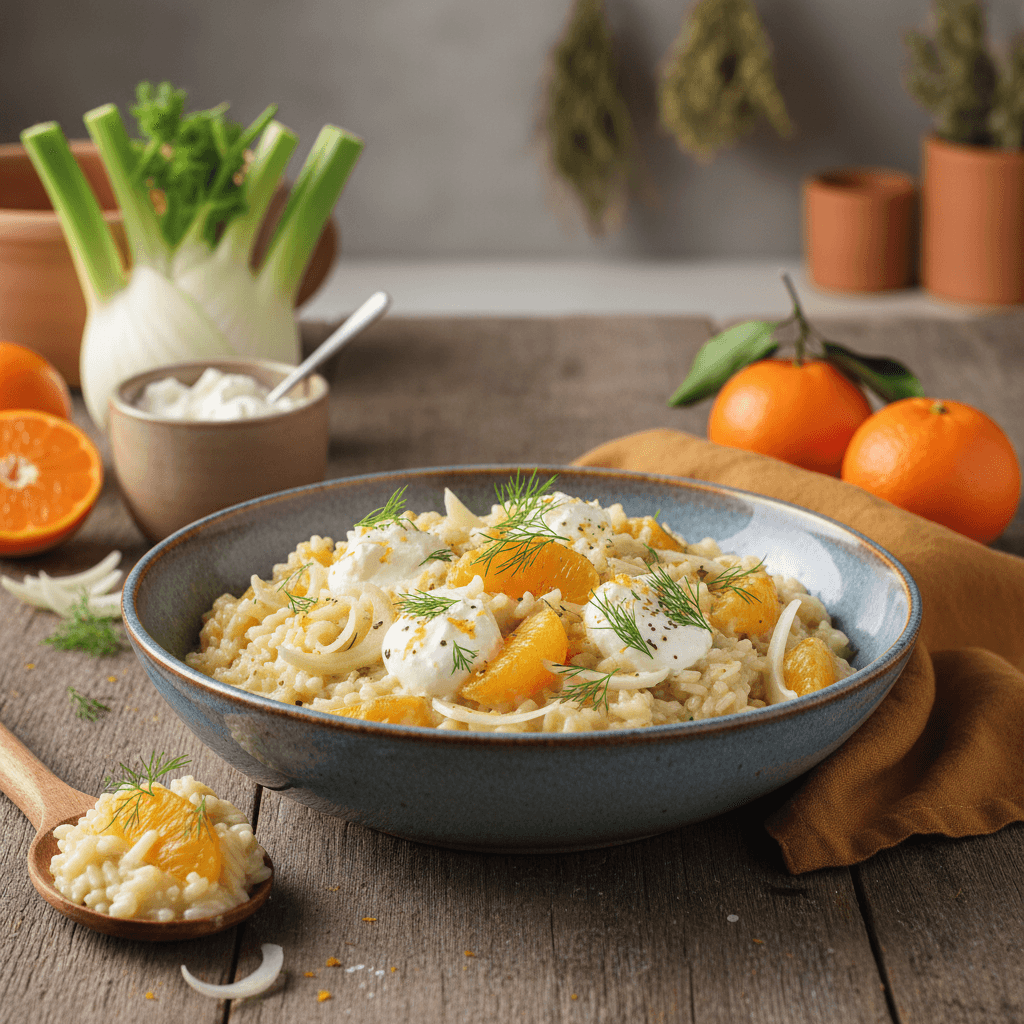 Risotto mit Mandarinen, Fenchel und Frischkäse