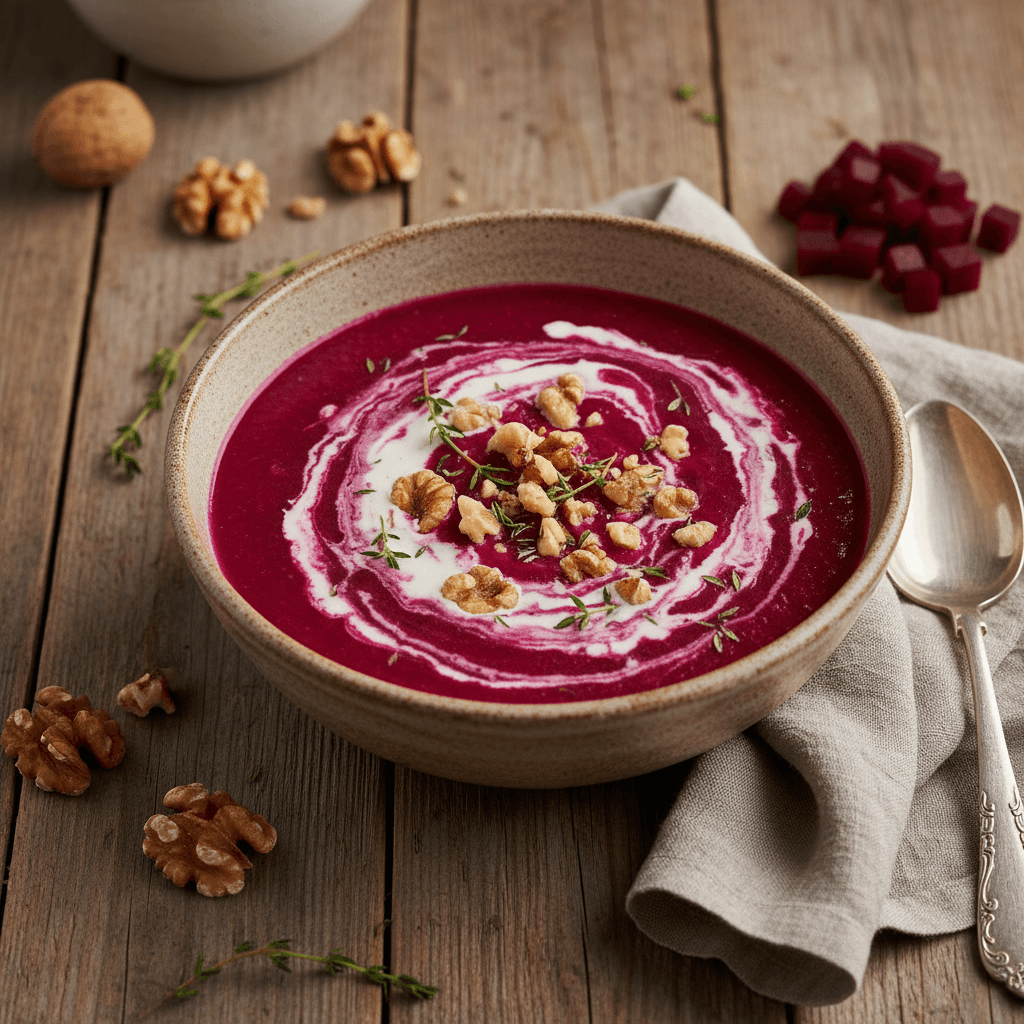 Blumenkohl-Rote-Bete-Suppe mit Nüssen