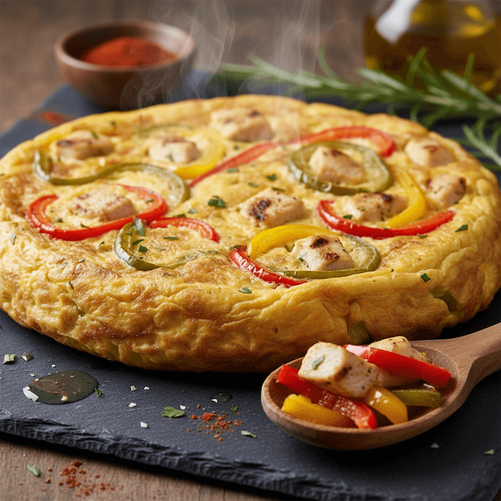 Tortilla espagnole au poulet et poivrons tricolores