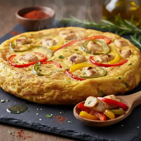 Tortilla espagnole au poulet et poivrons tricolores