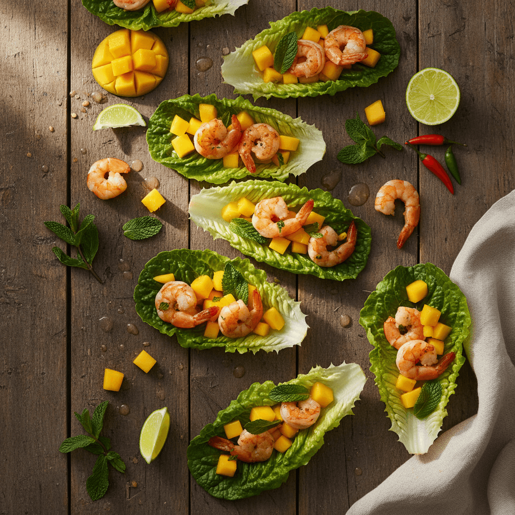 Wrap laitue aux crevettes, mangue et menthe
