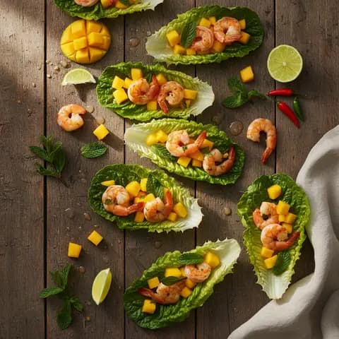Wrap laitue aux crevettes, mangue et menthe