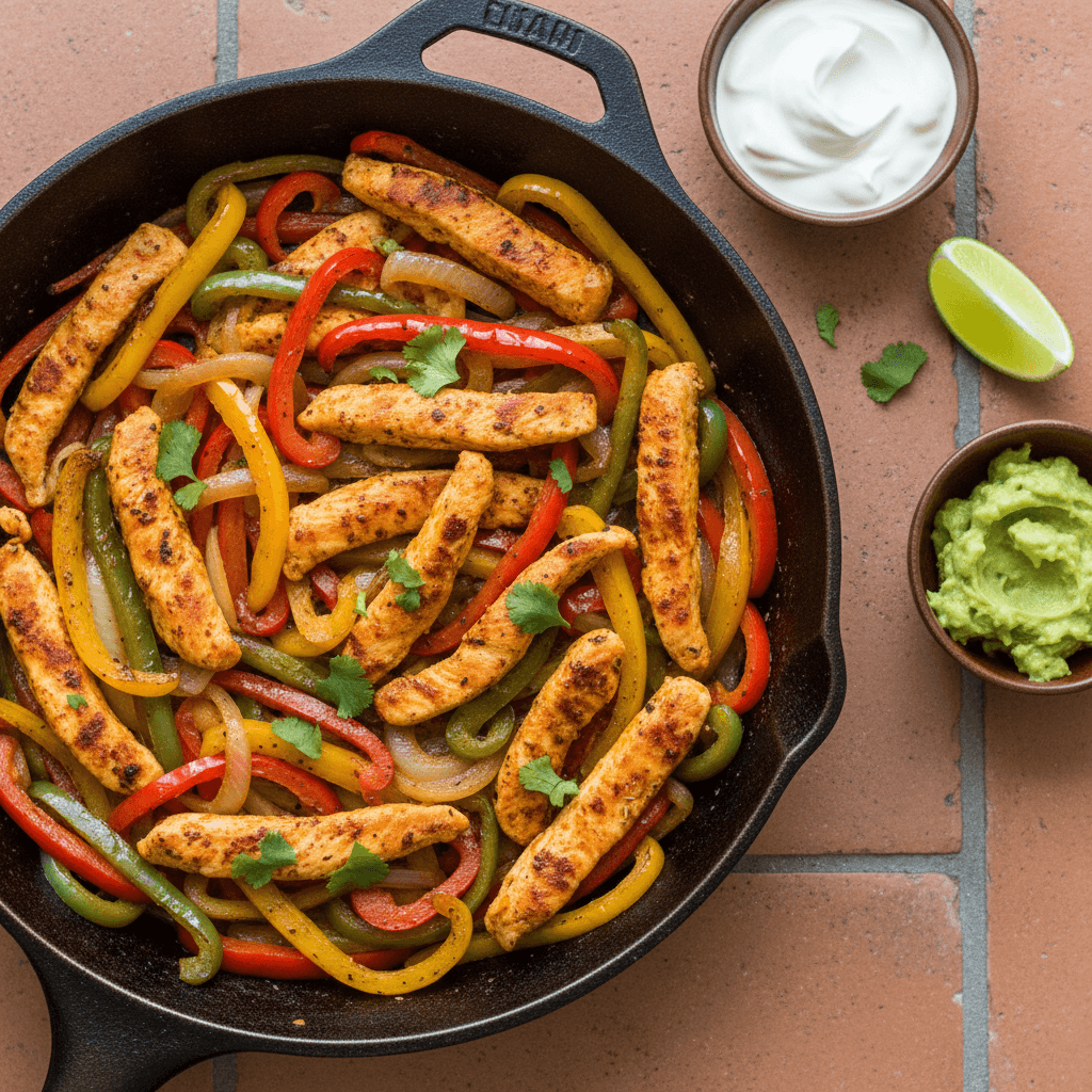 Poêlée de poulet à la mexicaine, poivrons et oignons