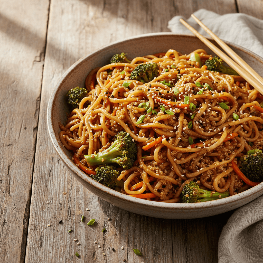 Asian Stir-Fried Pasta with Quinoa and Vegetables
