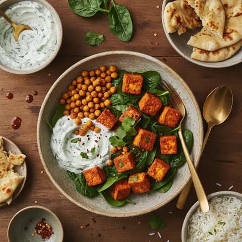 Bowl indien au tofu tikka et épinards