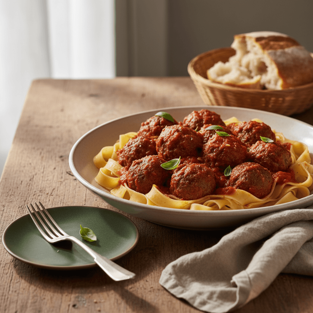 Meatballs in Tomato Sauce with Pasta