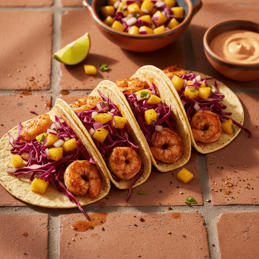 Tacos de Crevettes avec Salsa de Mango