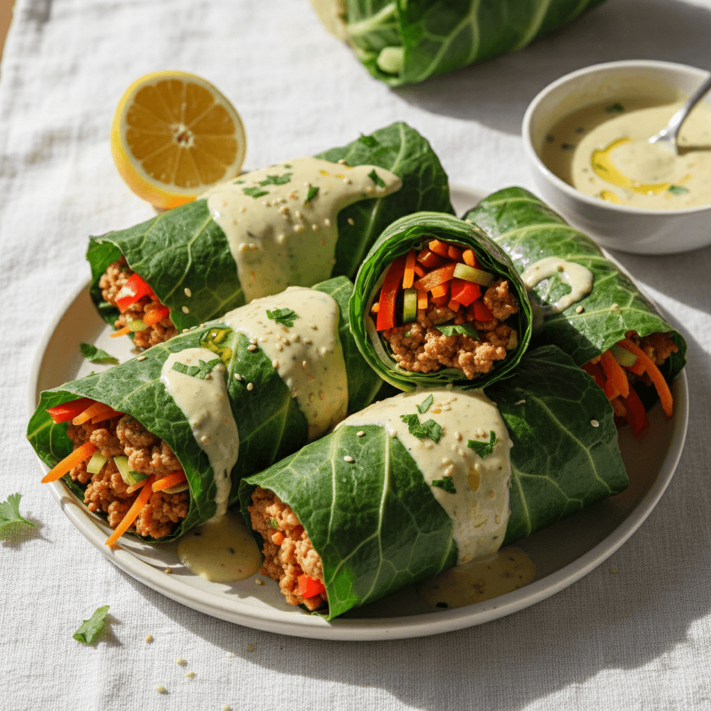 Wraps de dinde en feuilles de chou, sauce tahini