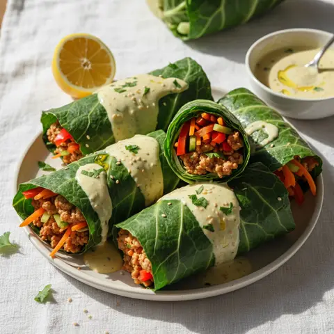 Wraps de dinde en feuilles de chou, sauce tahini